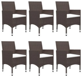 7 pcs conjunto de jantar para jardim com almofadões castanho