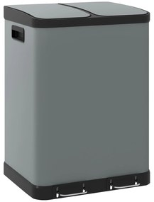 HOMCOM Balde Do Lixo Duplo 2x30L Resistente a Impressões Digitais Pedal Baldes Internos Removíveis Cinza | Aosom Portugal