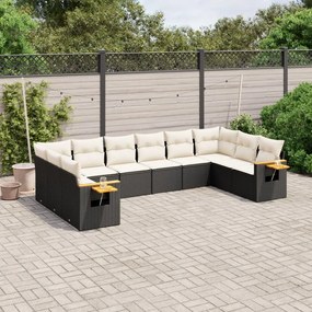 vidaXL 10 pcs conjunto sofás de jardim c/ almofadões vime PE preto