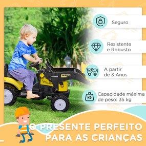 HOMCOM Trator a Pedal para Crianças acima de 3 Anos Trator Escavadora Infantil com Pá Dianteira Veículo a Pedais Carga Máxima 35 kg 114x41x52 cm Amarelo e Preto