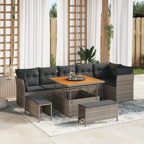 Conjunto de Sofá de Jardim vidaXL de 9 Peças com Almofadas Cinza Ratta