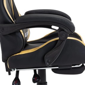 Cadeira estilo corrida c/ apoio pés couro artif. dourado/preto
