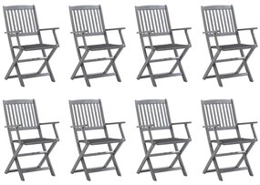 Cadeiras de exterior dobráveis 8pcs c/ almofadões acácia maciça
