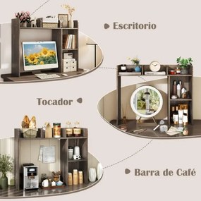Estante de madeira para secretária 94 x 25 x 74 cm com 4 prateleiras e compartimento aberto Organizador de secretária Cinza
