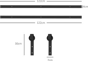 KIT Ferragens para porta de correr sem perfuração 244 cm (PORTA NÃO INCLUIDA) Kit de calhas para porta de celeiro simples em aço preto