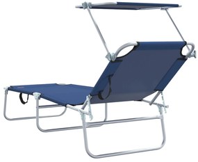 Espreguiçadeiras Dobráveis 2 pcs com Toldo Azul Tecido Oxford 600D