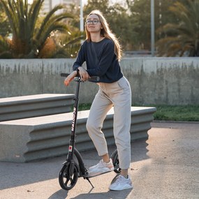 Trotinete dobrável de alumínio para crianças acima de 14 anos altura ajustável de 87-101 cm com 2 Rodas Grandes Travagem Carga 100 kg Preto