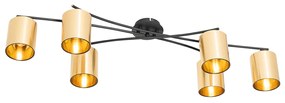 Candeeiro de teto moderno preto com dourado 6 luzes - Lofty Moderno