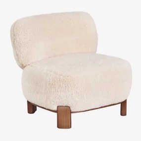 Poltrona Em Madeira Estofada Eldred Cabelo Sintético Bege Creme - Sklum