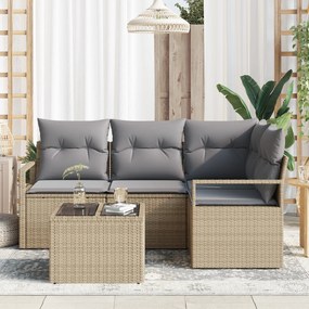 Conjunto de Sofá de Jardim vidaXL 5 Peças com Almofadas Vime Sintético