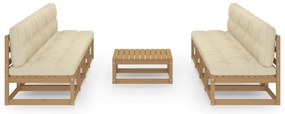 9 pcs conjunto lounge de jardim c/ almofadões pinho maciço