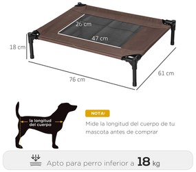 Cama para Animais de Estimação Cama Elevada para Cães Gatos Portátil Tecido Transpirável para Exterior Interior 76x61x18cm Marrom