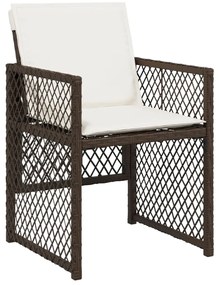 9 pcs conjunto jantar p/ jardim c/ almofadões vime PE castanho