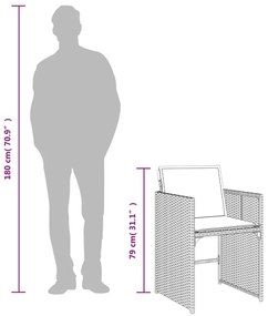 15 pcs conjunto jantar p/ jardim c/ almofadões vime PE castanho