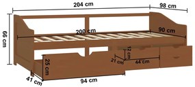 Sofá-cama 3 lugares c/ gavetas 90x200 cm pinho castanho-mel