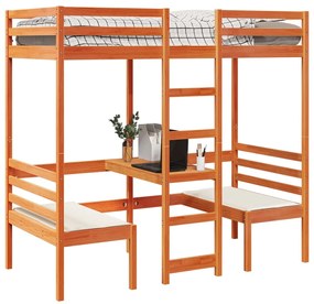Cama alta c/ secretária/cadeiras 90x200 cm pinho castanho-mel