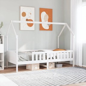 Cama infantil formato de casa 90x190 cm pinho maciço branco