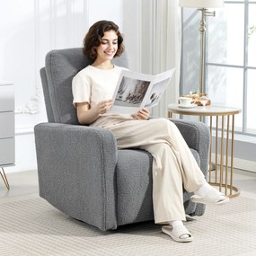 Poltrona Relax Reclinável Manual Poltrona Relax de Borreguito com Função de Baloiço 360° Reclinável até 135º 76x94x100 cm Cinza