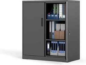Armário de armazenamento metálico 80 x 40 x 91 cm com 2 portas com fechadura para garagem ou escritório com 2 prateleiras ajustáveis Preto