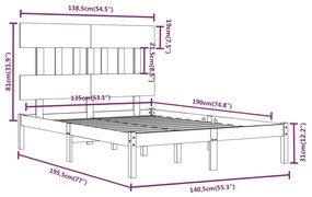 Estrutura de cama dupla 135x190 cm madeira maciça