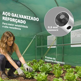 Estufa Tipo Túnel 2,8x2x1,9 m com Prateleiras Estufa de Jardim com Porta Enrolável, 6 Janelas de Rede Verde