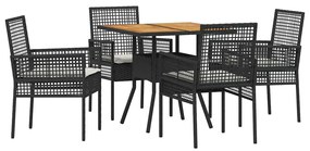 Conjunto de Jantar de Jardim 5 Peças com Almofadas Preto Rattan Sintét