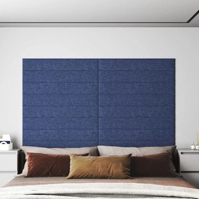 vidaXL Painel de parede 12 pcs 90x15 cm tecido 1,62 m² azul