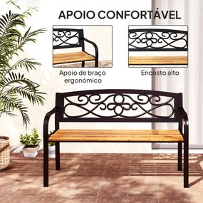 Banco de Jardim de 2 Lugares Banco de Exterior com Assento de Madeira e Estrutura de Aço 127x56x80 cm Madeira e Preto