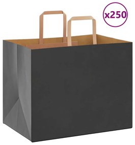 vidaXL Sacos de papel 250 unid com alças preto 32x22x24 cm