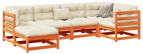 6 pcs conj. sofás jardim almofadões pinho maciço castanho cera