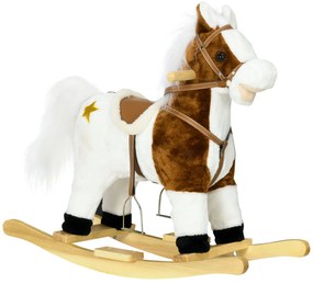 HOMCOM Cavalo Baloiço para Crianças com Música Som e Função de Movimento da Cauda Carga 30 kg 68x26x62 cm Marrom e Branco