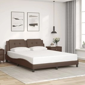 Estrutura cama c/ luzes LED 160x200cm couro artificial castanho