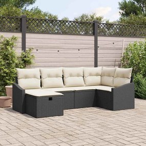 vidaXL Conjunto de Sofá de Jardim de 6 Peças com Almofadas Preto Rattan Poliéster