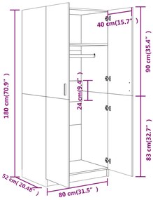Roupeiro 80x52x180 cm derivados de madeira cinzento cimento