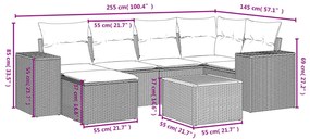 7 pcs conjunto de sofás p/ jardim c/ almofadões vime PE preto