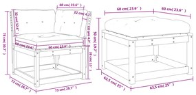 3 pcs conj. sofás de jardim c/ almofadões pinho maciço branco