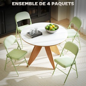 Conjunto de 4 cadeiras dobráveis e portáteis para interior (MESA NÃO INCLUIDA), com assentos e encostos estofados em veludo, estrutura em aço, verde