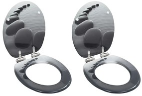 Assentos sanita 2 pcs c/ tampas fecho suave MDF design pedras