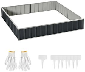Outsunny Canteiro Elevado Modulável Sem Fundo em Aço Galvanizado 258x90x30 cm Cinza Escuro | Aosom Portugal