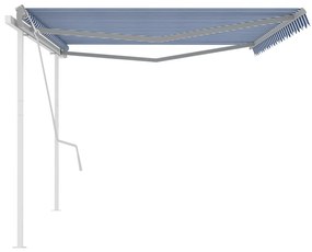 Toldo retrátil manual com postes 5x3,5 m azul e branco