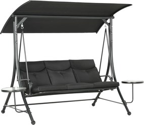 Outsunny Balanço estilo Hollywood, banco balanço, balanço de jardim 3 lugares com toldo solar ajustável, 278 x 135 x 177 cm, Preto | Aosom Portugal