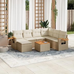 vidaXL 8 pcs conjunto de sofás p/ jardim com almofadões vime PE bege