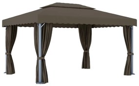 Gazebo com cortinas e cordões de luzes LED 4x3 m cinza-acastan.