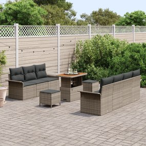 Conjunto de Sofá de Jardim de 10 Peças com Almofadas Cinza de Rattan d