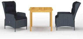 vidaXL 3 pcs conjunto de jantar para jardim cinzento-escuro