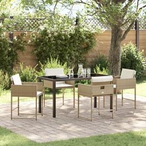 vidaXL Conjunto de Jantar de Jardim de 5 Peças com Almofadas Bege Rattan Poliéster