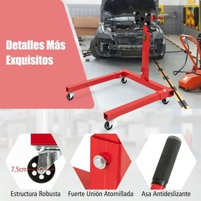 Suporte para motor com capacidade para 680 Kg 4 rodas resistentes com rotação de 360° e 4 braços ajustáveis Vermelho