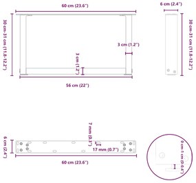 Pés para mesa de centro em formato de U, 2 peças, aço natural, 60x(30-