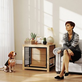 PawHut Gaiola para Cães Mesa Auxiliar Moderna Casa para Animais com 2