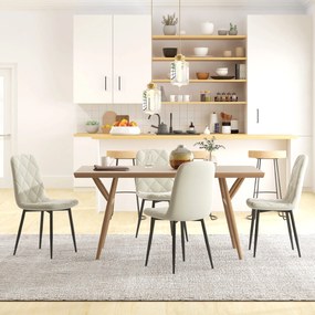 Conjunto de 4 cadeiras de jantar estofadas com encosto alto (MESA NÃO INCLUIDA), pés em aço e tecido com efeito de veludo, cor creme